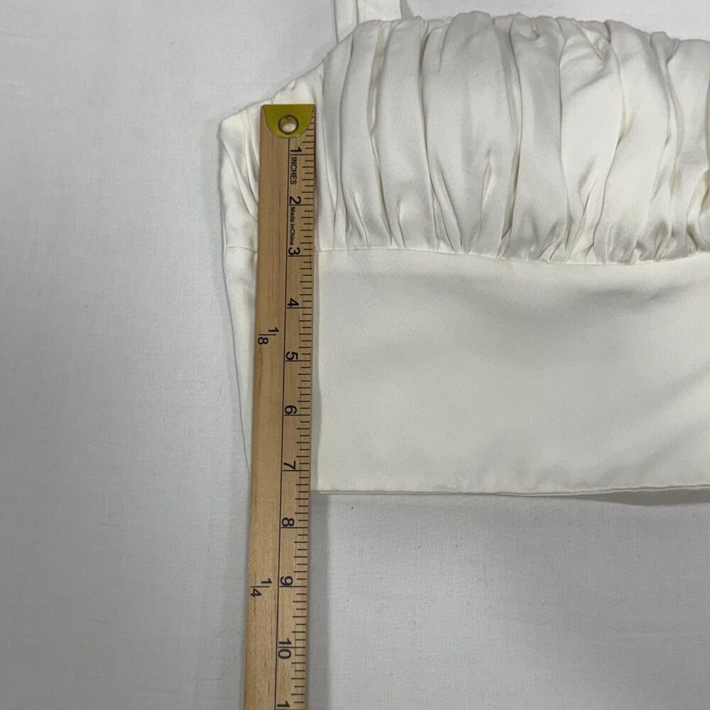 Draped Ruched Labera White Satin Bustier Crop Top - Picture 4 of 6